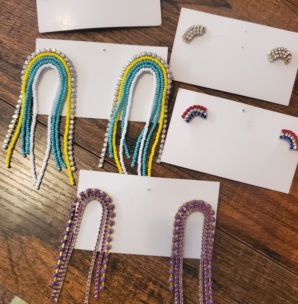 Colorful Beaded Rainbow Dangle Earrings — Set Of 5